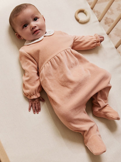 Pink Velour Baby Sleepsuit (0mths-3yrs)