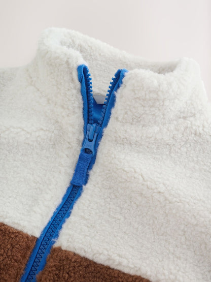 Colourblock Plain Funnel Neck Fleece Zip Through Fleece