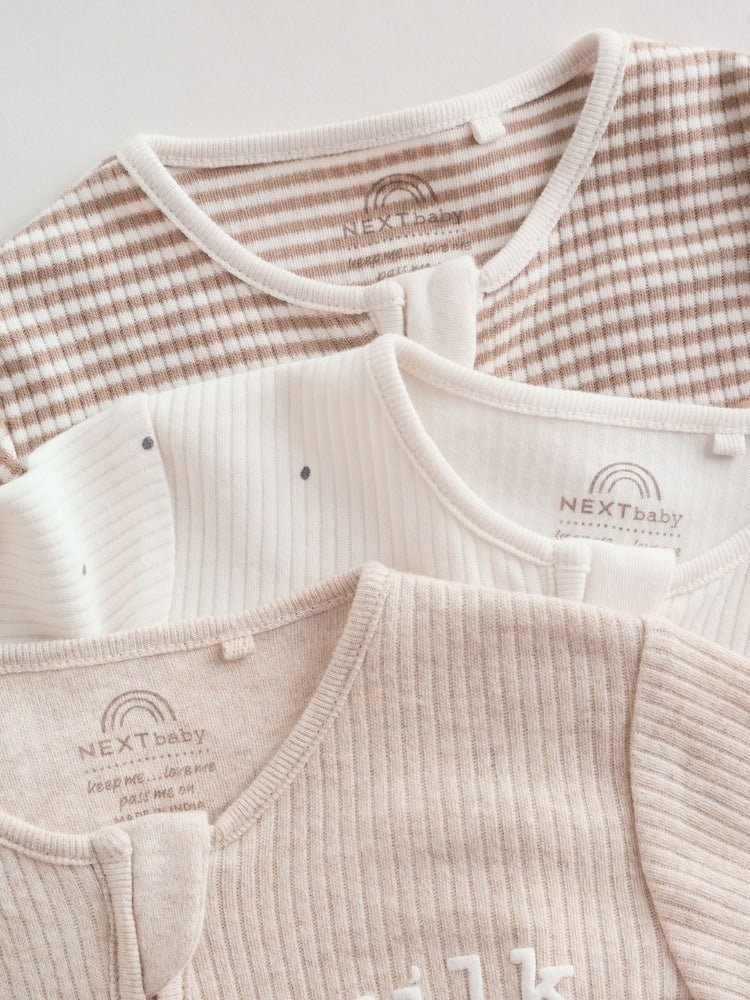Neutral Milkclub Two Way Zip Baby Sleepsuits 3 Pack (0-2yrs)