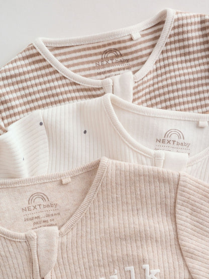 Neutral Milkclub Two Way Zip Baby Sleepsuits 3 Pack (0-2yrs)