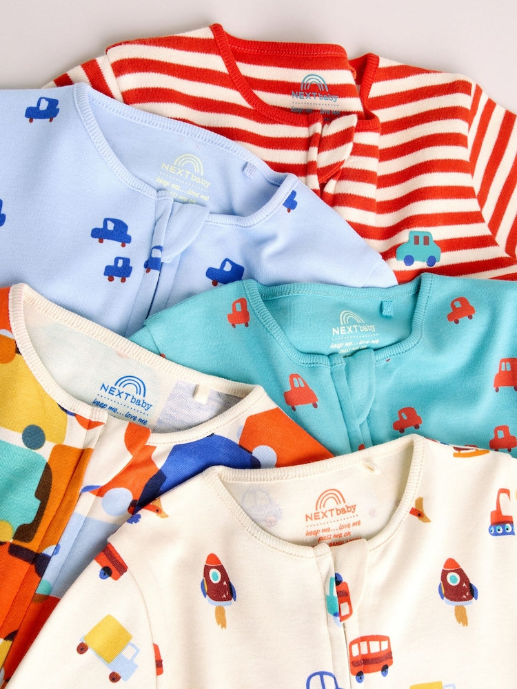 Multi Two Way Zip Baby Sleepsuit 5 Pack (0mths-3yrs)