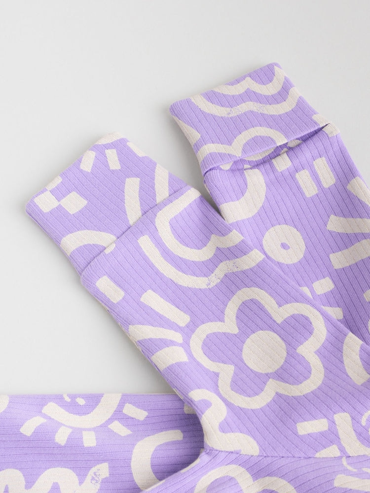 Lilac Purple 3 Pack Two Way Zip Baby Sleepsuits (0mths-3yrs)