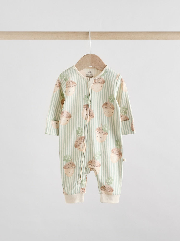 Cream Autumn Pumpkin Two Way Zip Footless Baby Sleepsuits
