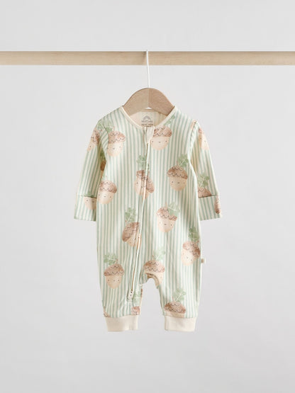 Cream Autumn Pumpkin Two Way Zip Footless Baby Sleepsuits