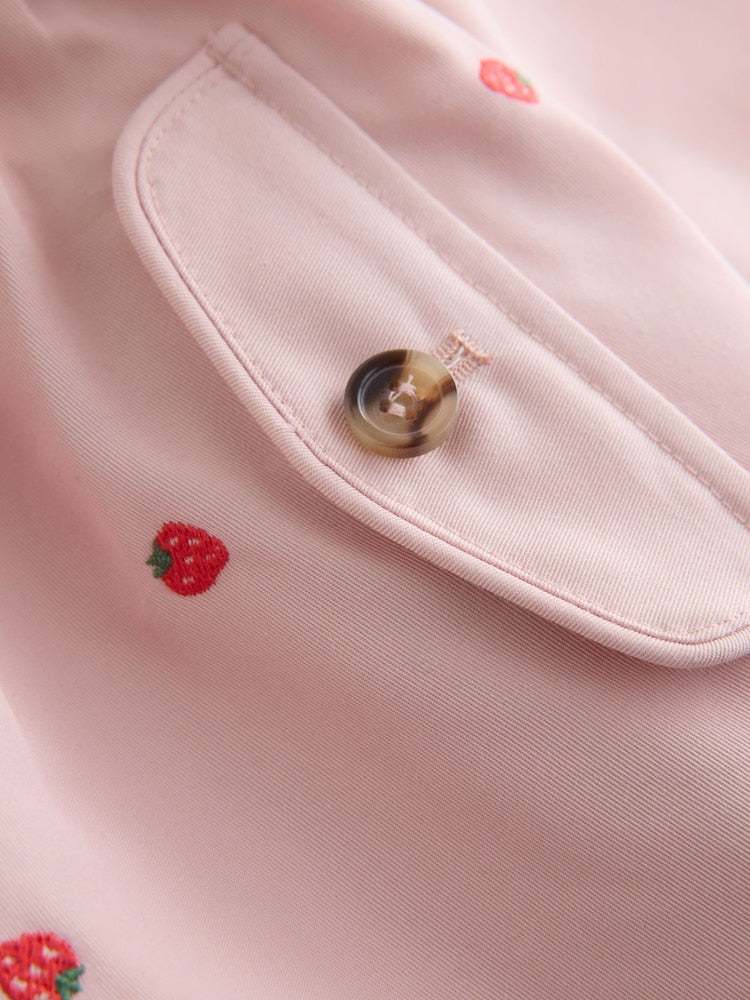 Pink Embroidery Shower Resistant Button Front Coat