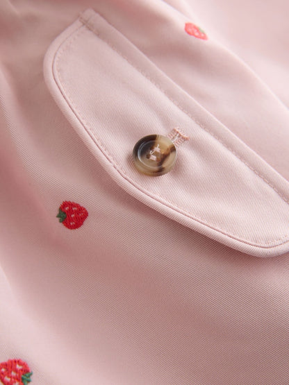 Pink Embroidery Shower Resistant Button Front Coat