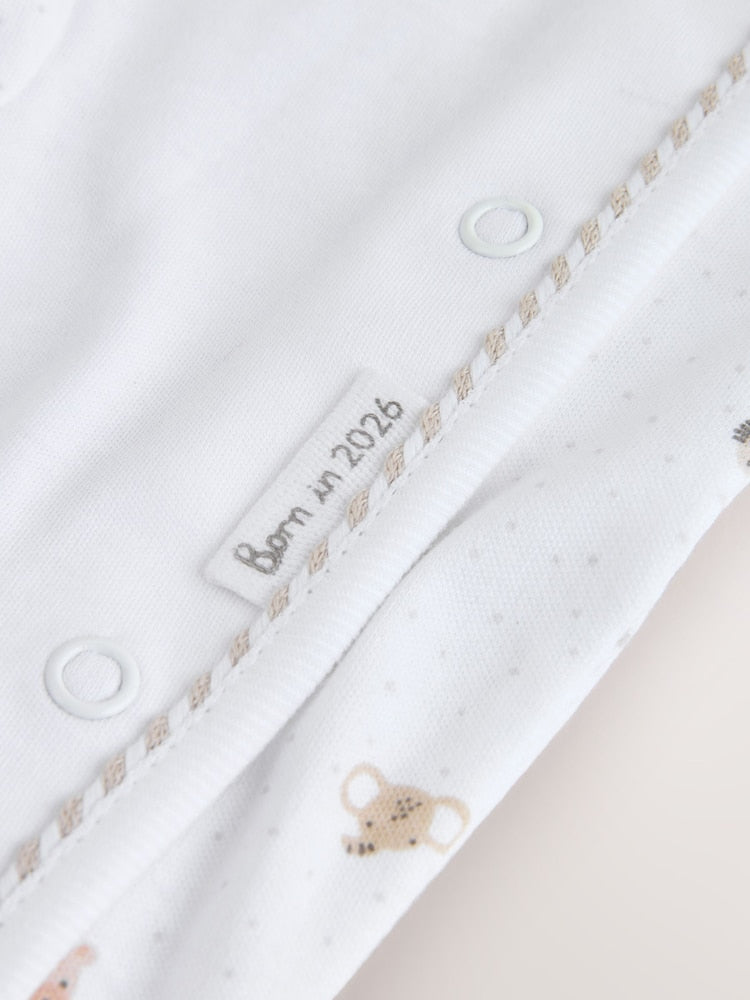 White Born in 2026 Baby Sleepsuit & Hat Set (0-9mths)