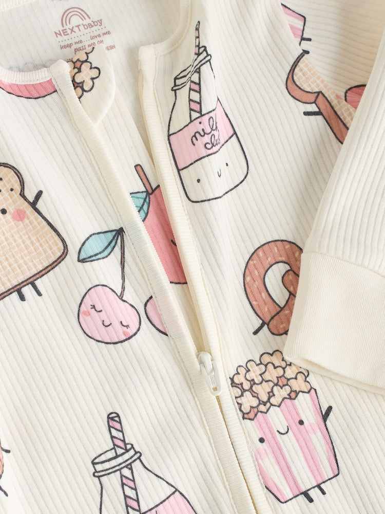 Multi Food Character Two Way Zip Baby Sleepsuits 3 Pack