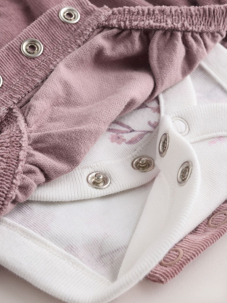 Purple/ White Cord Baby Romper and Long Sleeve Bodysuit and