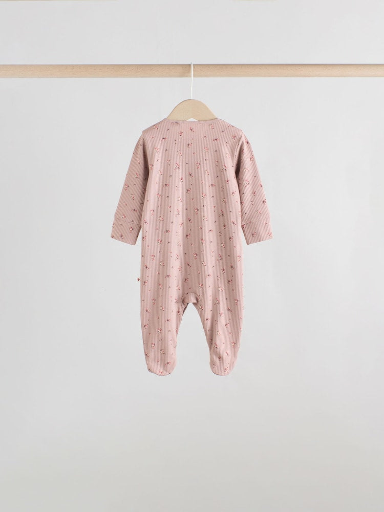 Pink/Rust Ditsy Floral 5 Pack Baby Sleepsuits (0-2yrs)