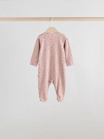 Pink/Rust Ditsy Floral 5 Pack Baby Sleepsuits (0-2yrs)
