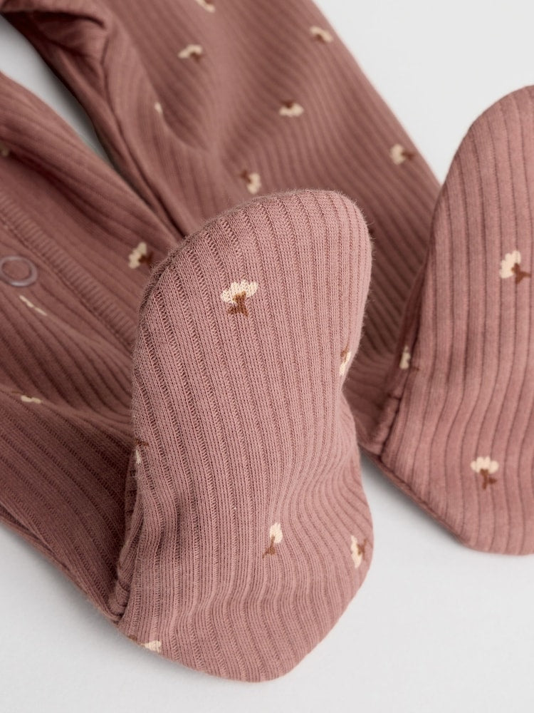 Brown Ditsy Floral Baby Sleepsuits 3 Pack (0-2yrs)