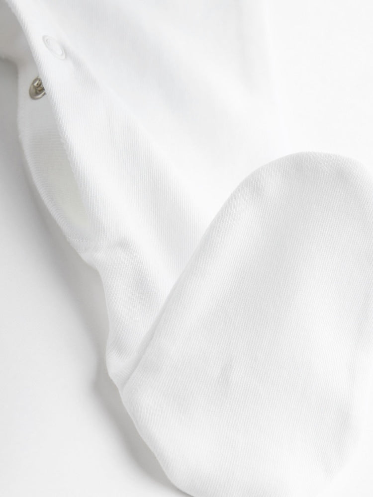White 3 Pack 100% Cotton Baby Sleepsuits (0-18mths)
