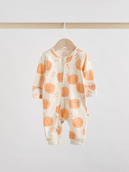 Cream Autumn Pumpkin Two Way Zip Footless Baby Sleepsuits