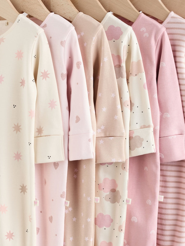 Pink 7 Pack Baby Sleepsuits (0mths-3yrs)