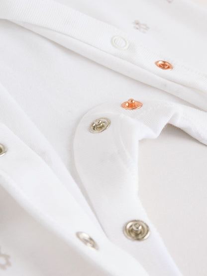 White Baby Sleepsuit, Bodysuit, Beanie and Bib Set 4 Piece (0-9mths)