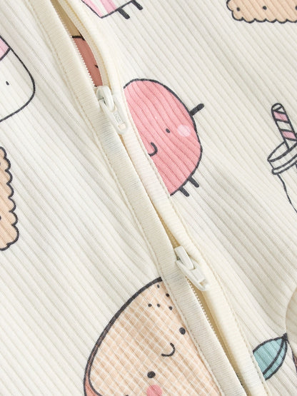 Multi Food Character Two Way Zip Baby Sleepsuits 3 Pack