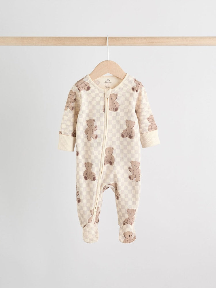 Brown Bear Print Two Way Zip Baby Sleepsuits 4 Pack (0mths-2yrs)