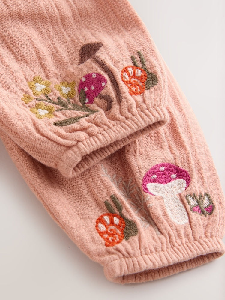 Tan Brown Embroidered Baby Bloomer Rompers Set 2 Piece with Tights (0mths-3yrs)