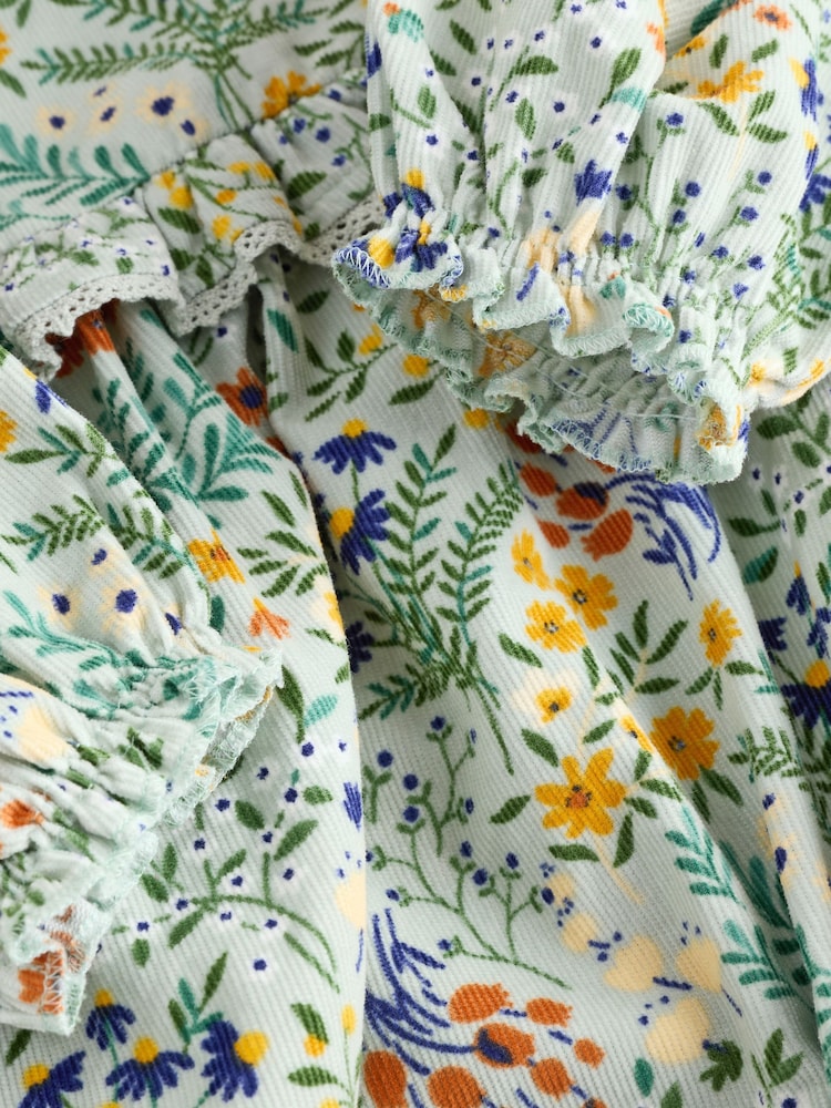 Green Floral Baby Bloomer Rompers Set 2 Piece with Tights