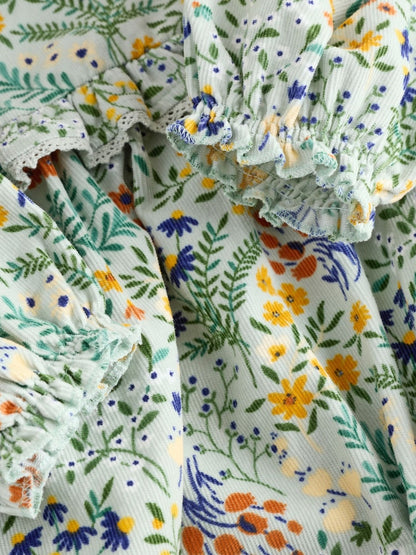 Green Floral Baby Bloomer Rompers Set 2 Piece with Tights