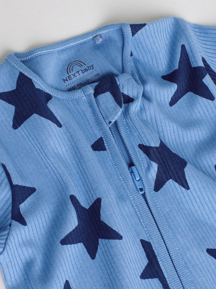 Navy Star Two Way Zip Baby Sleepsuits 3 Pack (0-2yrs)