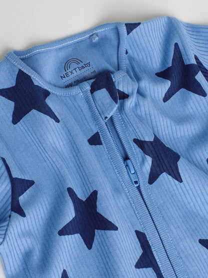 Navy Star Two Way Zip Baby Sleepsuits 3 Pack (0-2yrs)
