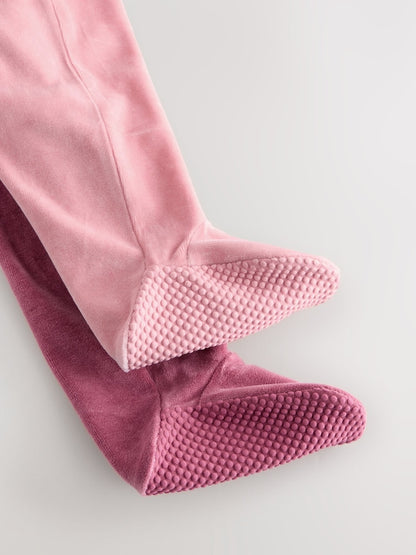 Pink Velour Baby Sleepsuits 2 Pack (0mths-2yrs)