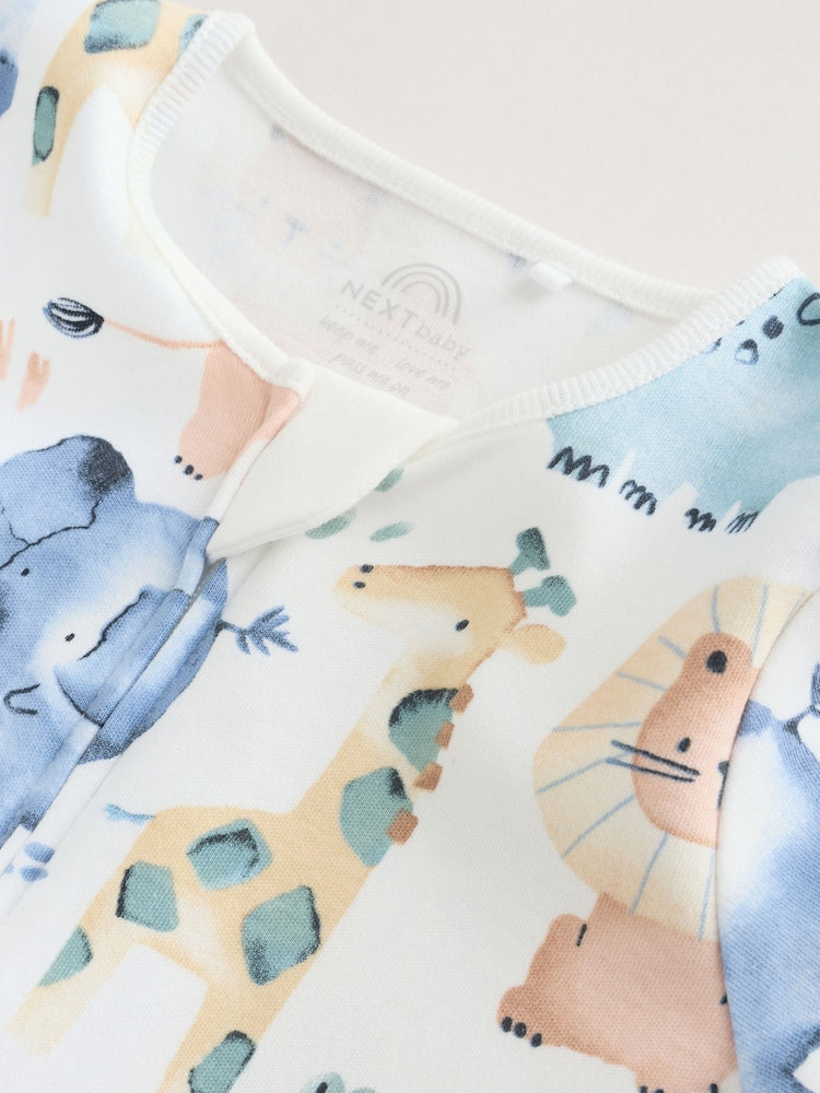 Blue Safari Two Way Zip Baby Sleepsuits 3 Pack (0mths-2yrs)