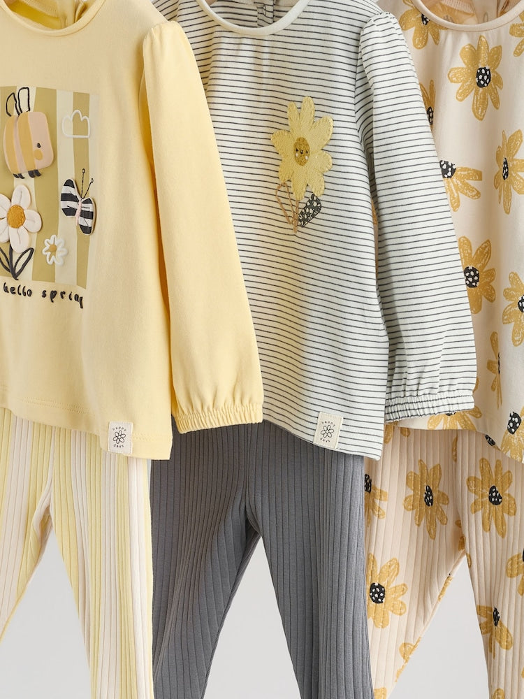 Yellow Flower/ Stripe Long Sleeve Top And Leggings Set 6 Piece (0mths-3yrs)