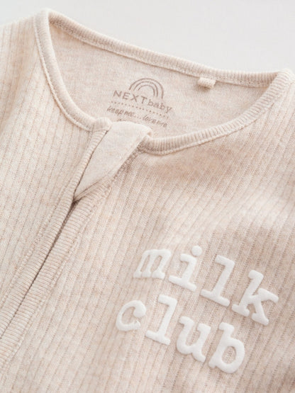 Neutral Milkclub Two Way Zip Baby Sleepsuits 3 Pack (0-2yrs)