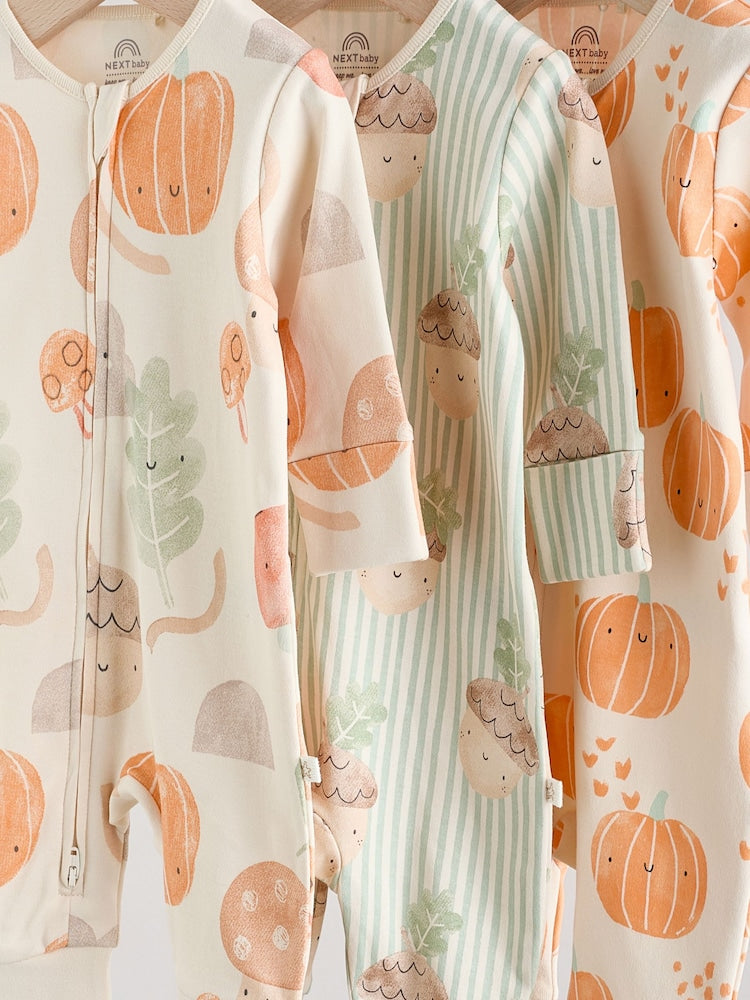 Cream Autumn Pumpkin Two Way Zip Footless Baby Sleepsuits
