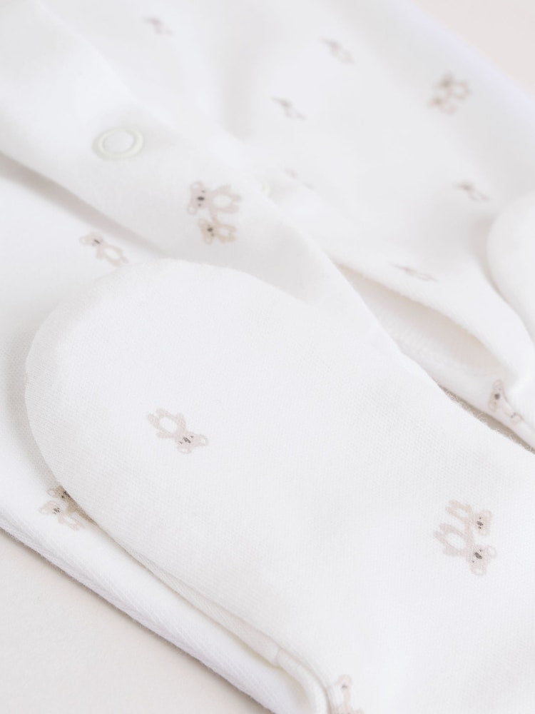 White Baby Sleepsuit, Bodysuit, Beanie and Bib Set 4 Piece (0-9mths)