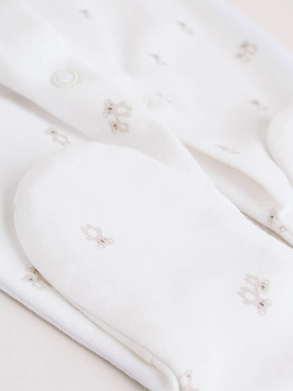 White Baby Sleepsuit, Bodysuit, Beanie and Bib Set 4 Piece (0-9mths)