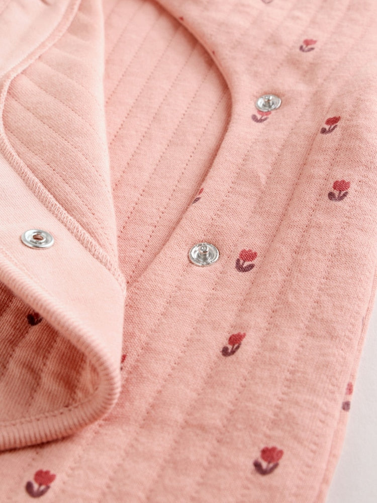 Pink/Cream Quilted Baby Sleepsuits 2 Pack