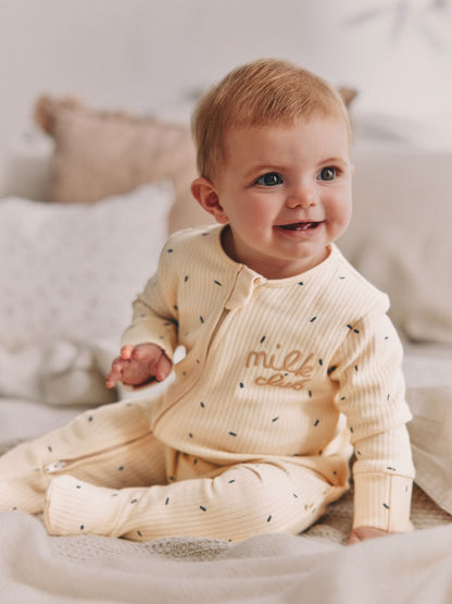 Neutral Milk Club Baby Two Way Zip 100% Cotton Sleepsuits 3 Pack (0mths-2yrs)