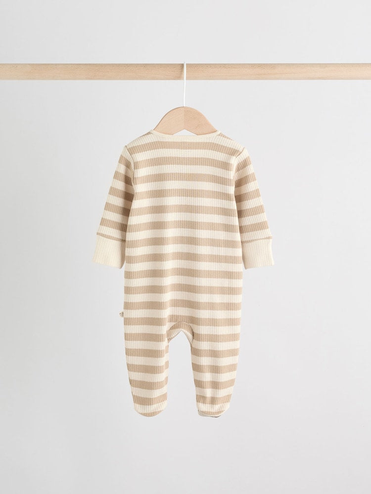Brown Bear Print Two Way Zip Baby Sleepsuits 4 Pack (0mths-2yrs)