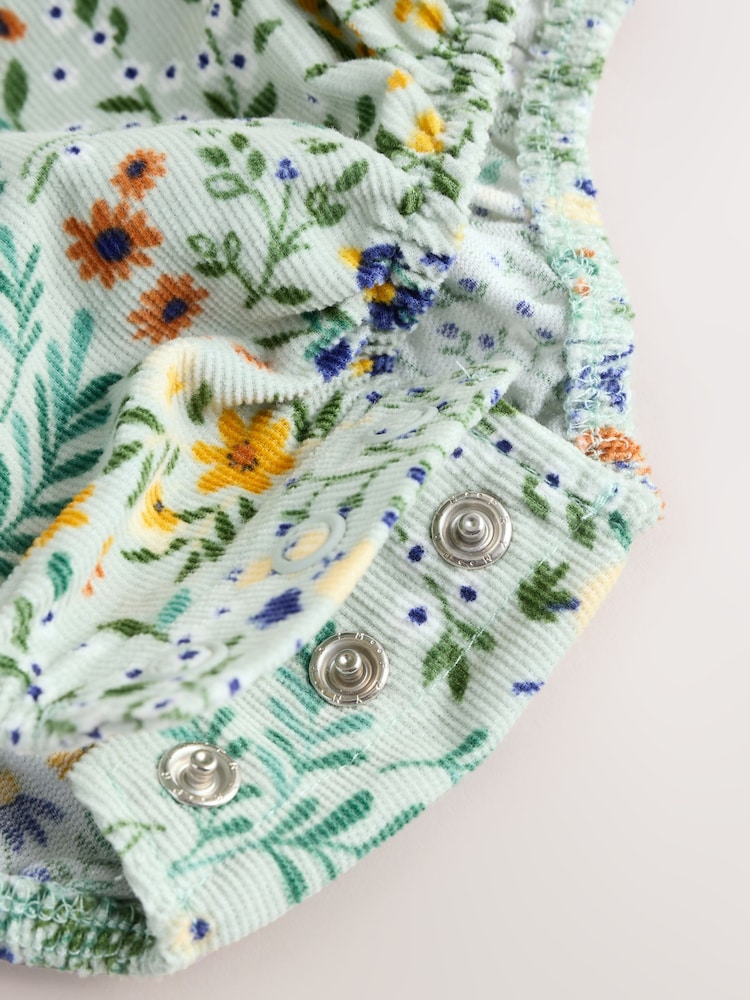 Green Floral Baby Bloomer Rompers Set 2 Piece with Tights