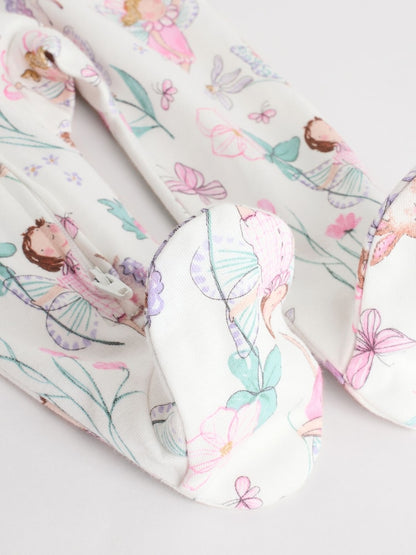 Ecru Fairy Two Way Zip Baby Sleepsuits 3 Pack (0-2yrs)