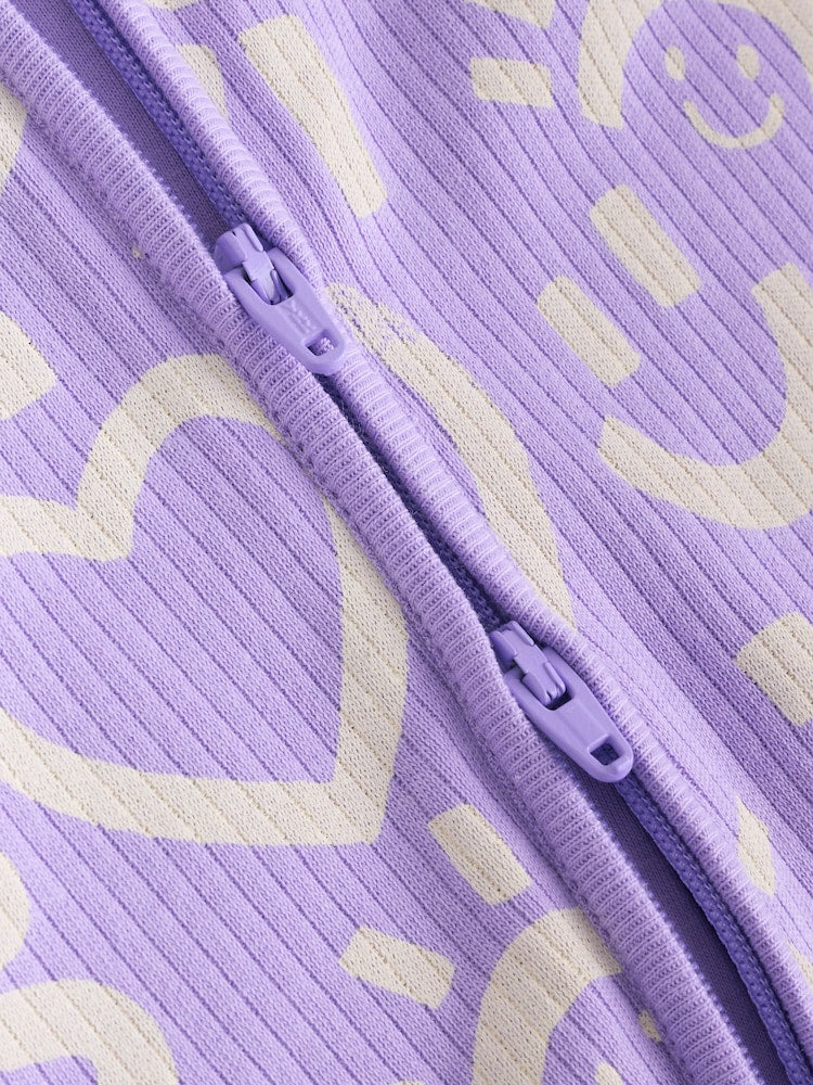 Lilac Purple 3 Pack Two Way Zip Baby Sleepsuits (0mths-3yrs)