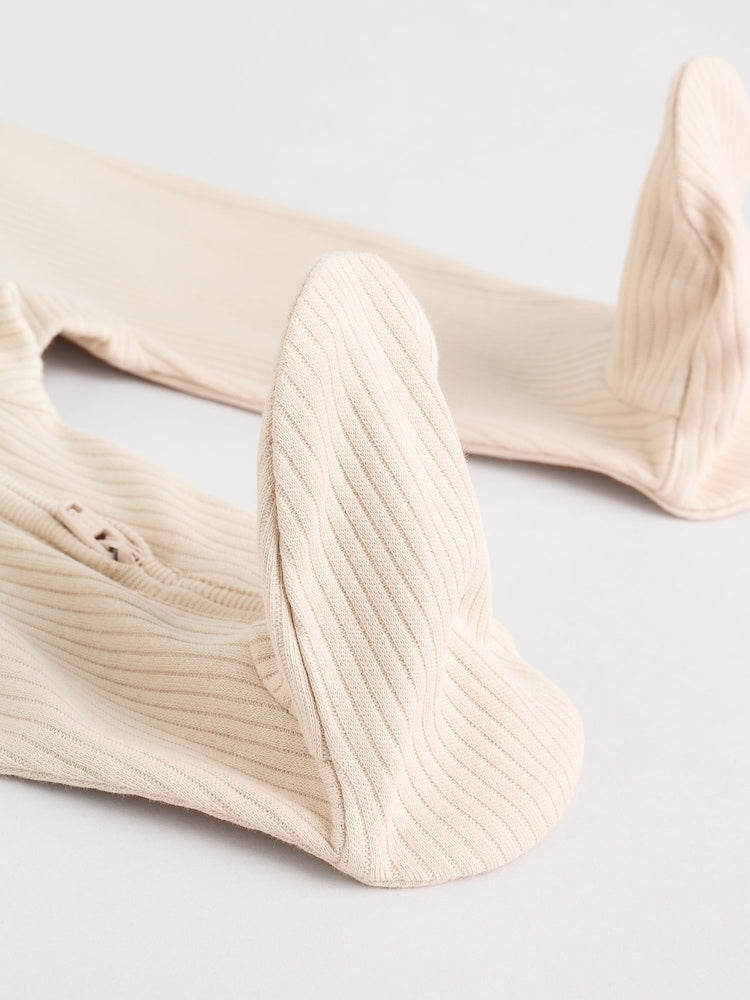 Beige Baby Two Way Zip Sleepsuits 3 Pack (0-2yrs)