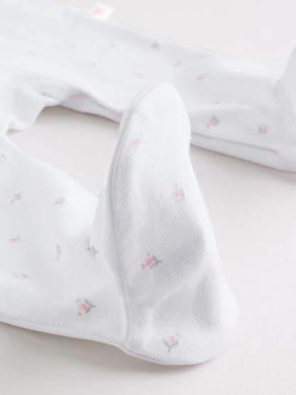 White/Pink Collar 3 Pack Baby Sleepsuits