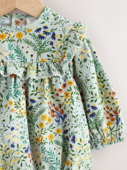 Green Floral Baby Bloomer Rompers Set 2 Piece with Tights