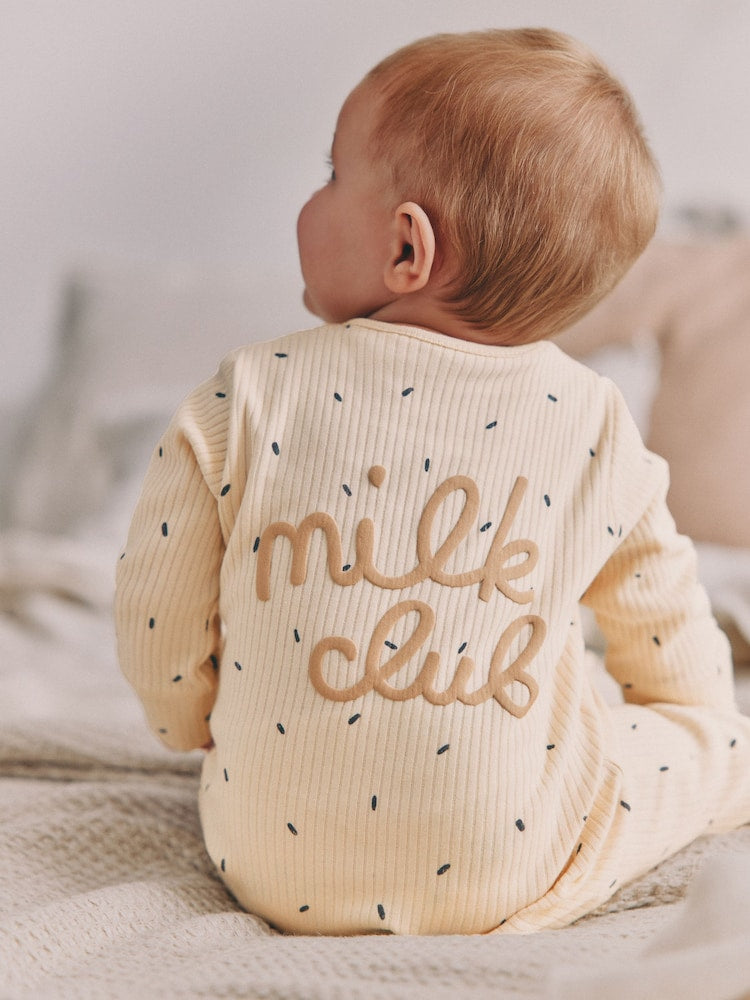 Neutral Milk Club Baby Two Way Zip 100% Cotton Sleepsuits 3 Pack (0mths-2yrs)