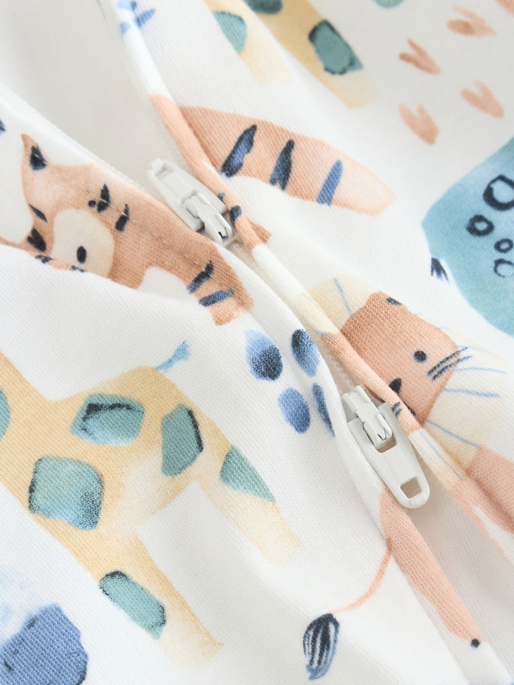 Blue Safari Two Way Zip Baby Sleepsuits 3 Pack (0mths-2yrs)