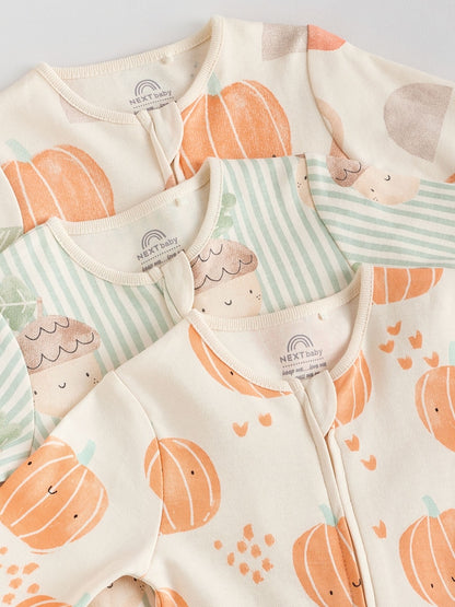 Cream Autumn Pumpkin Two Way Zip Footless Baby Sleepsuits