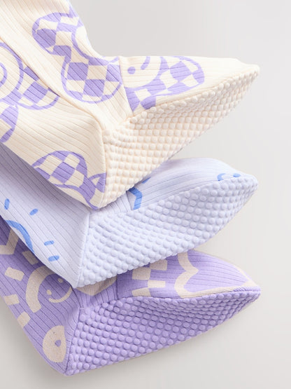 Lilac Purple 3 Pack Two Way Zip Baby Sleepsuits (0mths-3yrs)