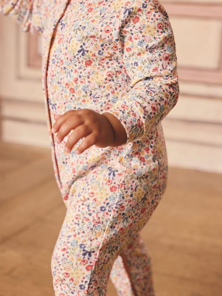 Blue Cath Kidston Floral Baby 100% Cotton Sleepsuits 3 Pack