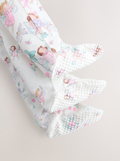 Ecru Fairy Two Way Zip Baby Sleepsuits 3 Pack (0-2yrs)