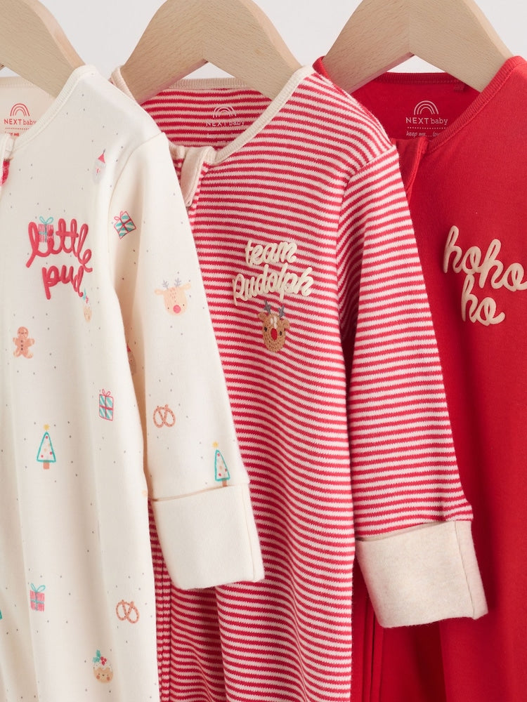 Red Baby Christmas Sleepsuits 3 Pack (0mths-3yrs)